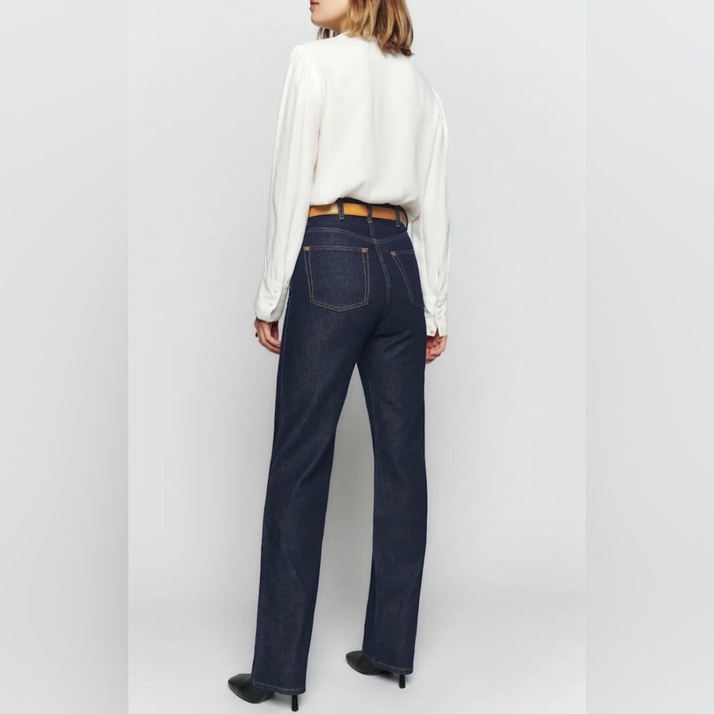 New! Reformation Cowboy High Rise Straight Long Jeans Dark Blue Denim 🤠 size 29 - Picture 9 of 16